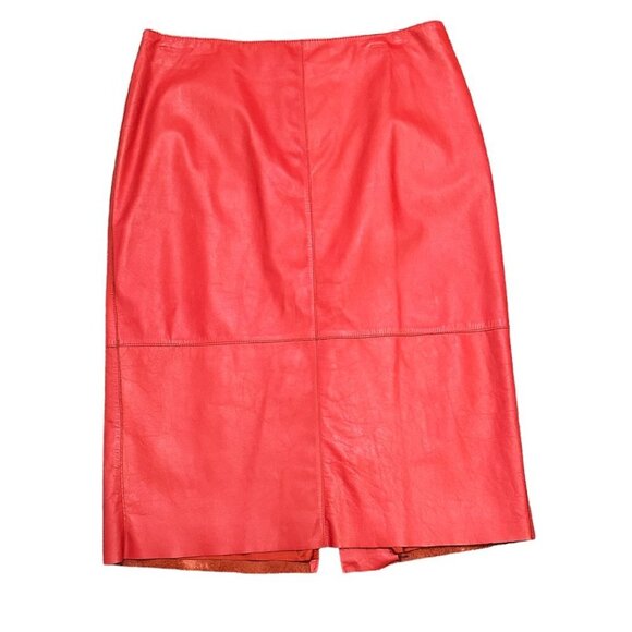 Vintage Kenneth Cole 100% Genuine Leather Red Pencil Skirt Women's Size 10 - Picture 1 of 7